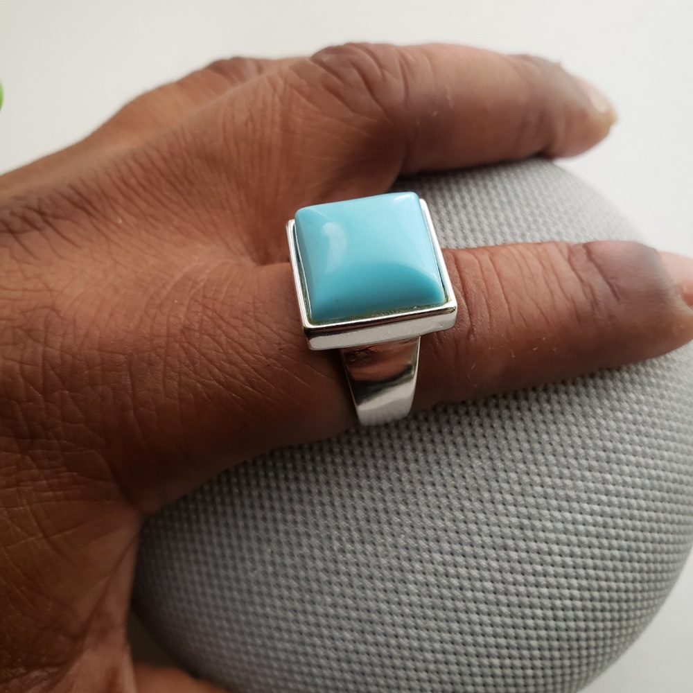 Square Silver Turquoise Ring - image 3